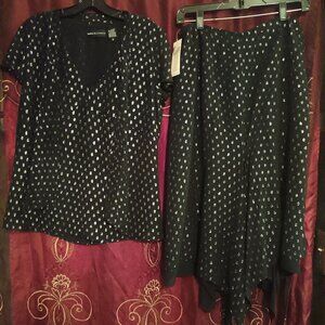 Dana Buchman Black Label Vintage Silver & Black Poka Dot skirt set size 6